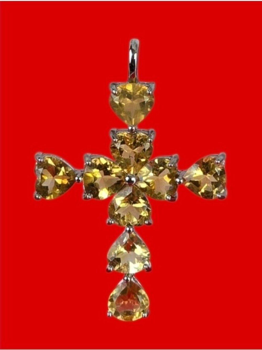 925 Sterling Silver Cross Pendant 3x2cm with Natural Citrine